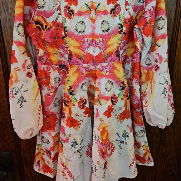 Dalia MacPhee Large Floral Long Sleeve Retro Dress Mod Artsy Colorful Dress - Picture 5 of 5